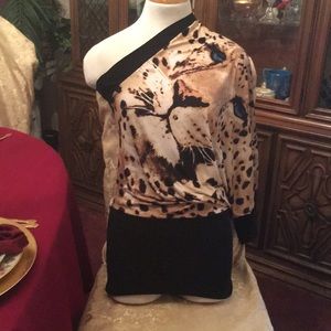 One arm leopard midi dress